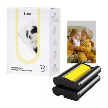 Conjunto de papel fotográfico e cartuchos de tinta Liene PixCut 4x6, 72 folhas, brilhante, sublimação térmica
