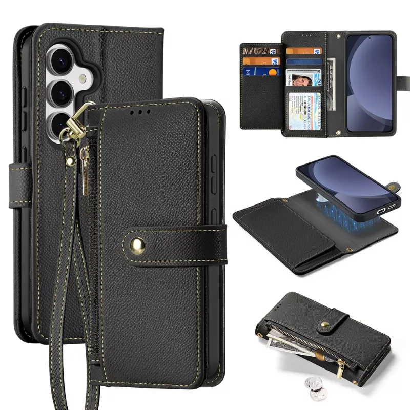 DUXDUCIS Capa Carteira em Pele Lawa para Samsung Galaxy S25+ com Carteira Magnética Amovível - Preto