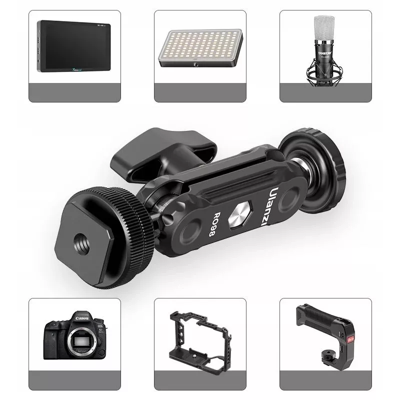 Ulanzi R098 Magic Arm Braço articulado de esfera dupla com parafuso de 1/4 polegadas e encaixe cold shoe, preto