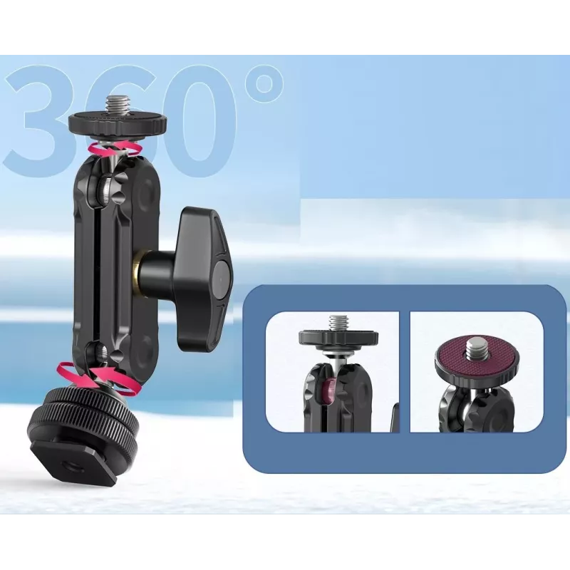 Ulanzi R098 Magic Arm Braço articulado de esfera dupla com parafuso de 1/4 polegadas e encaixe cold shoe, preto