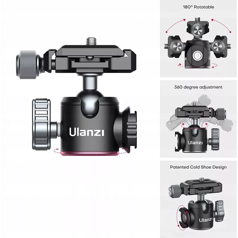 Ulanzi MT-24 Tripé metal stopka ISO com cabeça de inclinação 3D - preto