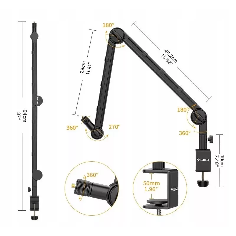 Ulanzi LS25 Aperto de mesa em C suporte de estúdio para câmara, microfone, luz LED, Preto