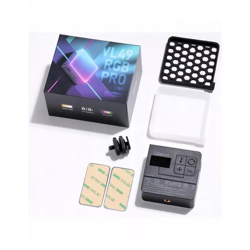 Ulanzi VL49 RGB Pro LED Video Light 60 LEDs 2500mAh com fixação magnética e grelha de favo