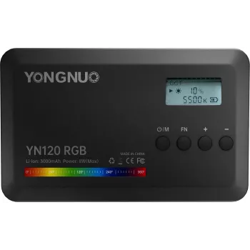 Yongnuo YN120 RGB Luz de vídeo LED, Bi-Color 2500K-9900K, 12W, bateria incorporada, USB-C