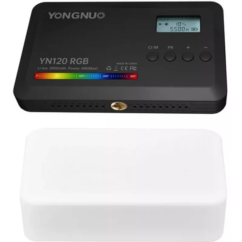 Yongnuo YN120 RGB Luz de vídeo LED, Bi-Color 2500K-9900K, 12W, bateria incorporada, USB-C