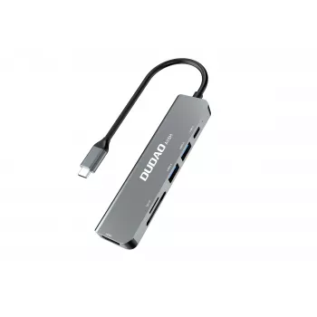 Estação de Docking Hub USB-C 6-em-1 DUDAO A15H com HDMI, USB 3.0, USB 2.0, Leitor de Cartões SD/TF, PD 100W - Cinzento Espacial