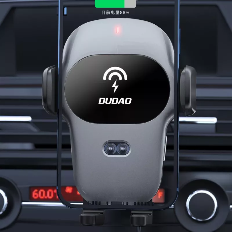 Suporte de Telemóvel para Carro Dudao com Carregador Qi Integrado 15W Cinzento (F20xs)