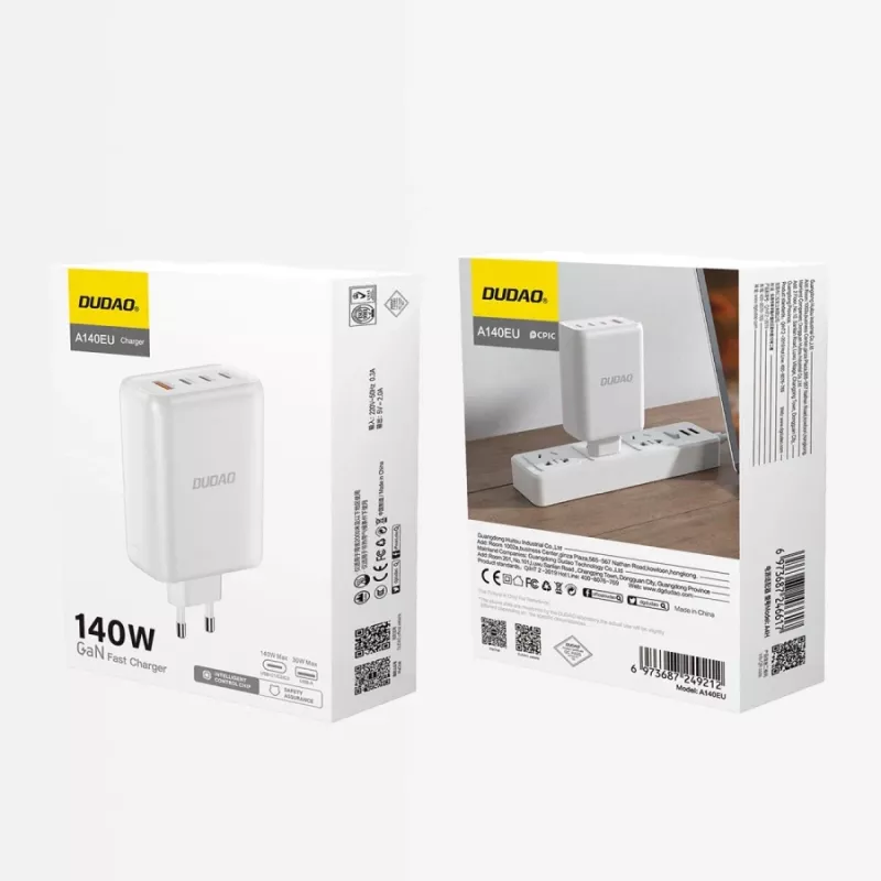 Carregador GaN USB-C Dudao A140 140W 3xUSB-C 1xUSB-A Preto
