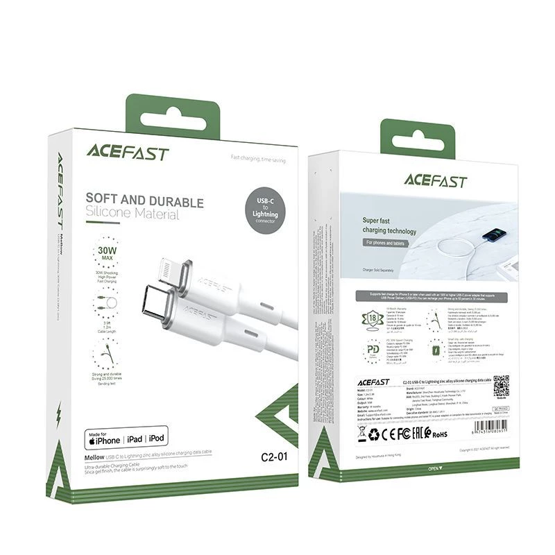 ACEFAST MFI cabo USB-C para Lightning 1,2m, 30W, 3A, preto (C2-01)
