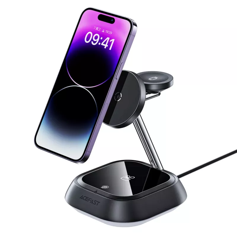 ACEFAST E16 estação de carregamento sem fios 3-em-1 15W para telemóvel / auriculares / relógio - preto