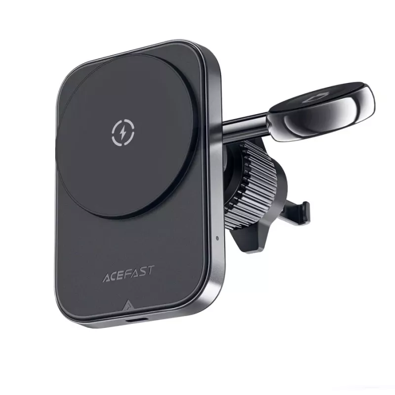 Acefast D18 Suporte para carro com MagSafe / Carregador sem fios Qi + Cabo USB-A para USB-C - Preto