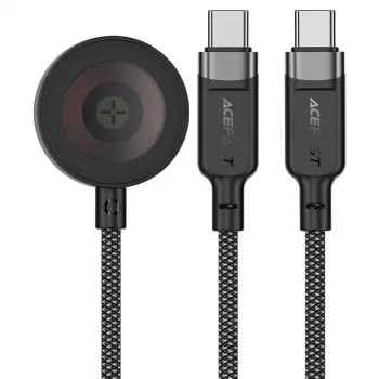 ACEFAST C6-11 Cabo de carregamento 3-em-1 USB-C para 2x USB-C e sem fios Qi, 100W, 1,2m, Preto