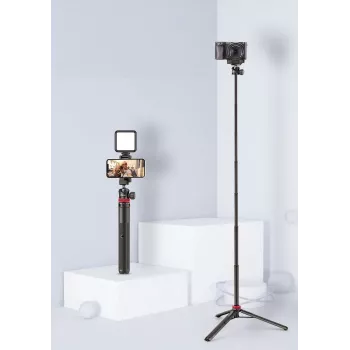 Tripé extensível / pau de selfie Ulanzi MT-44 com suporte de telemóvel integrado, cabeça esférica, sapata fria, 5 secções, altura máxima de 110 cm, preto