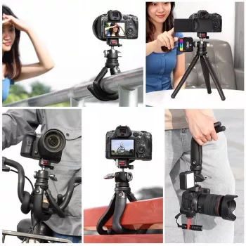 Trepé flexível Ulanzi Claw Pro com sapata fria e 3x parafusos de 1/4 polegada para câmara, smartphone, action cam