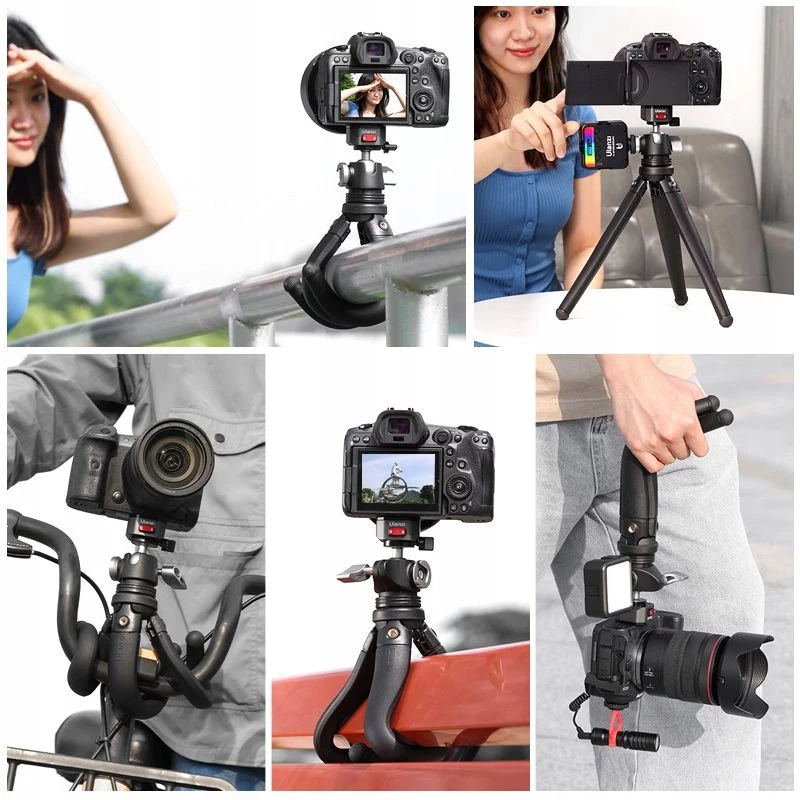 Trepé flexível Ulanzi Claw Pro com sapata fria e 3x parafusos de 1/4 polegada para câmara, smartphone, action cam