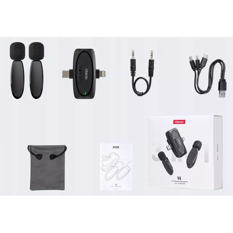 Kit de transmissão de áudio sem fios Ulanzi V6 - USB-C + Lightning