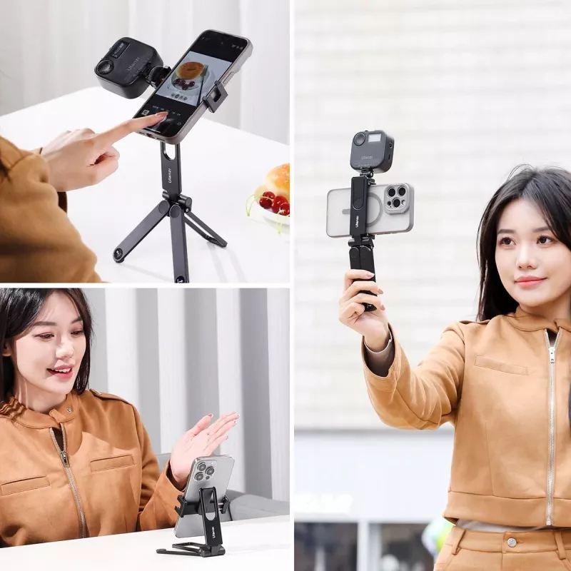 Ulanzi M007 / Ma26 punho tripé de metal 3 em 1 para telemóvel com rotação 360°, encaixe para acessórios, preto