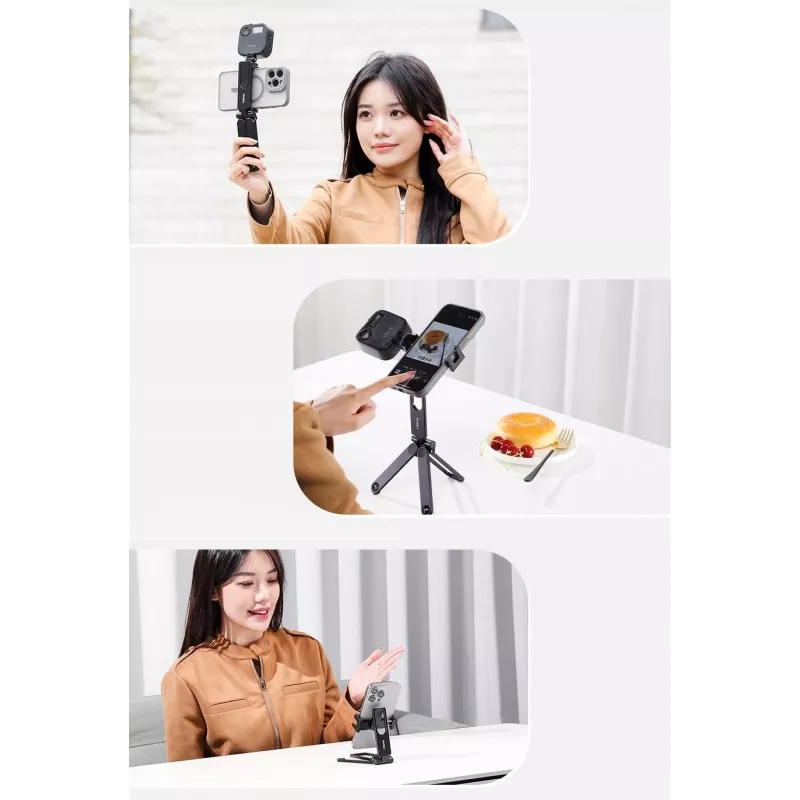 Ulanzi M007 / Ma26 punho tripé de metal 3 em 1 para telemóvel com rotação 360°, encaixe para acessórios, preto