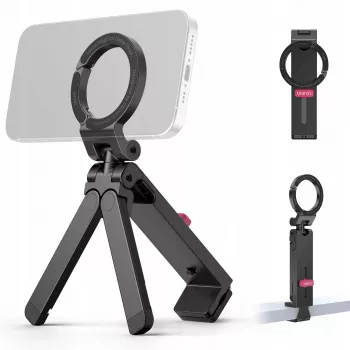 ULANZI MA88 punho de metal MagSafe, tripé de mesa e suporte de tripé para iPhone 12/13/14/15/16, liga de alumínio, rotação 360°, encaixe para acessórios e rosca de 1/4 polegadas-20, cinzento space