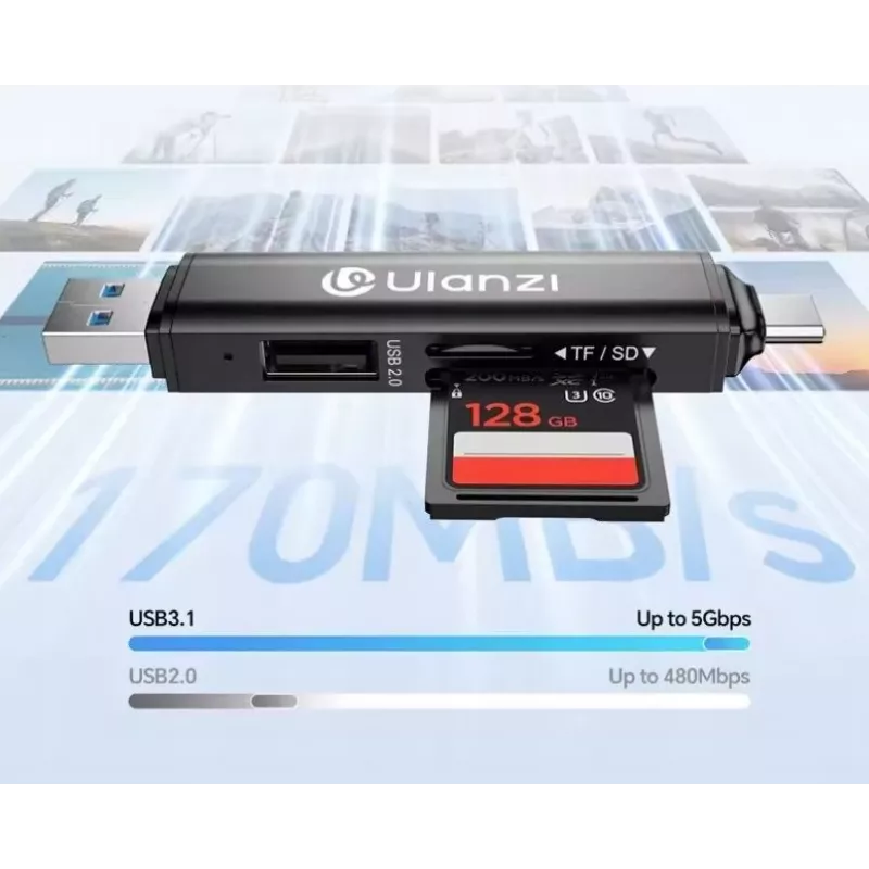 Leitor de cartões Ulanzi CR1 3 em 1 USB 3.0 / USB-C SD TF MicroSD 150-200 MB/s