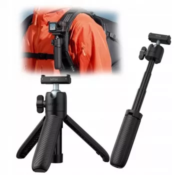 Mini tripé e pau de selfie ULANZI MT66 3 em 1 com clipe para mochila para DJI Osmo Action 5 Pro 4 3, GoPro, Insta360 - preto