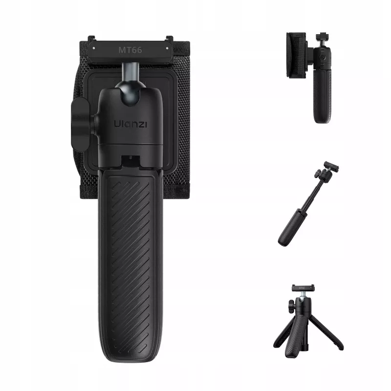 Mini tripé e pau de selfie ULANZI MT66 3 em 1 com clipe para mochila para DJI Osmo Action 5 Pro 4 3, GoPro, Insta360 - preto