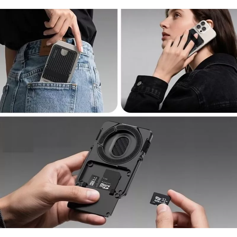 Carteira e suporte ULANZI ML25 MagSafe 2 em 1 para cartões e telemóvel para iPhone - preto