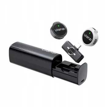 Sistema de microfone sem fios Ulanzi A21 2,4 GHz com dois microfones lavalier de clipe, recetor USB-C e estojo de carregamento