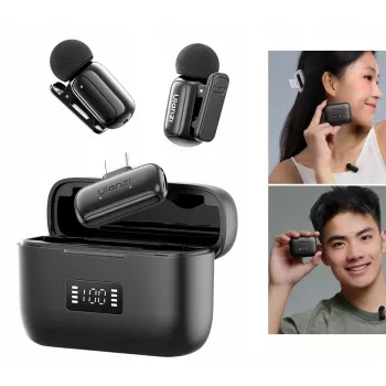 Conjunto de microfone lavalier sem fios ULANZI A200 Mini Mic - 2 emissores, USB-C, alcance de 100m, preto