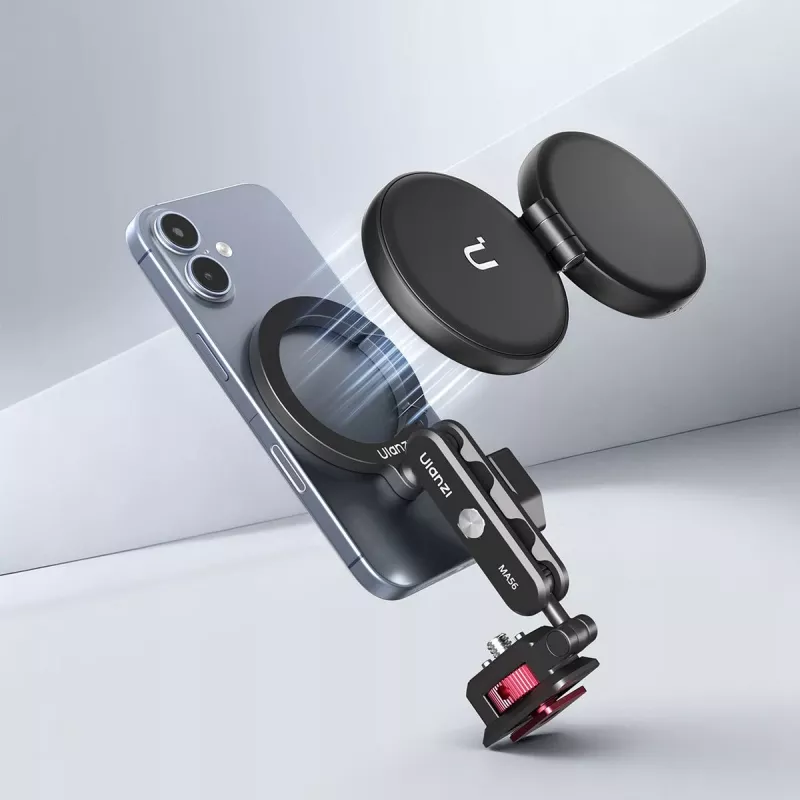 Suporte magnético para telemóvel ULANZI MA56 com braço articulado, compatível com MagSafe, rosca de 1/4 de polegada e sapata fria, preto