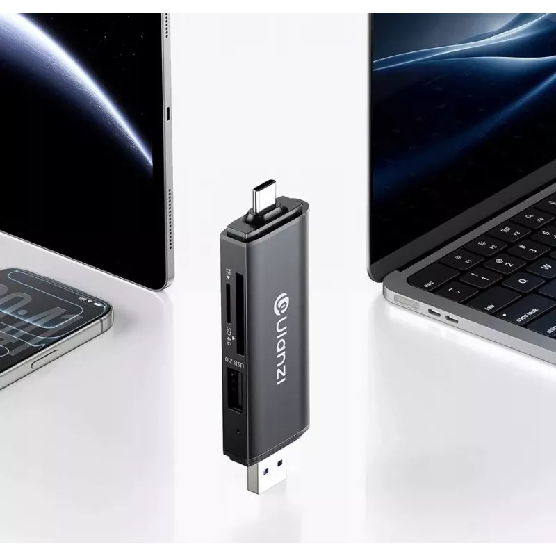 Leitor de cartões ULANZI CR3 3 em 1 SD/MicroSD/USB com ligações USB-C e USB-A