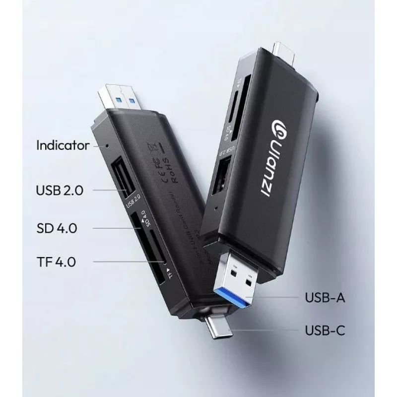 Leitor de cartões ULANZI CR3 3 em 1 SD/MicroSD/USB com ligações USB-C e USB-A
