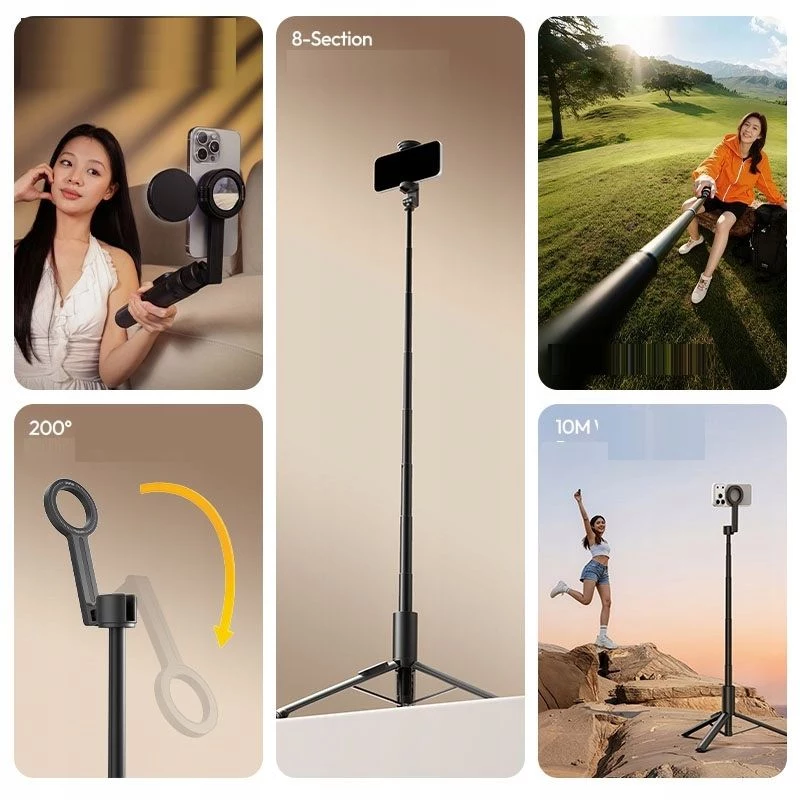 Pau de selfie e tripé ULANZI SK26 MagSafe 2 em 1 de 113cm, preto
