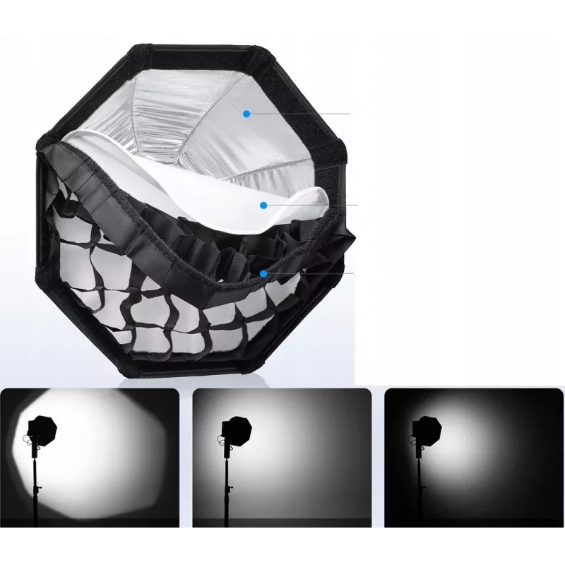 Ulanzi Fold QS30 Softbox octogonal de 30cm com grelha, abertura rápida, encaixe Mini Bowens