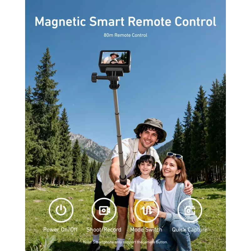 TELESIN Pau de selfie tripé com comando Bluetooth 80m para GoPro Hero 13 12 11 10 9 Max Max2
