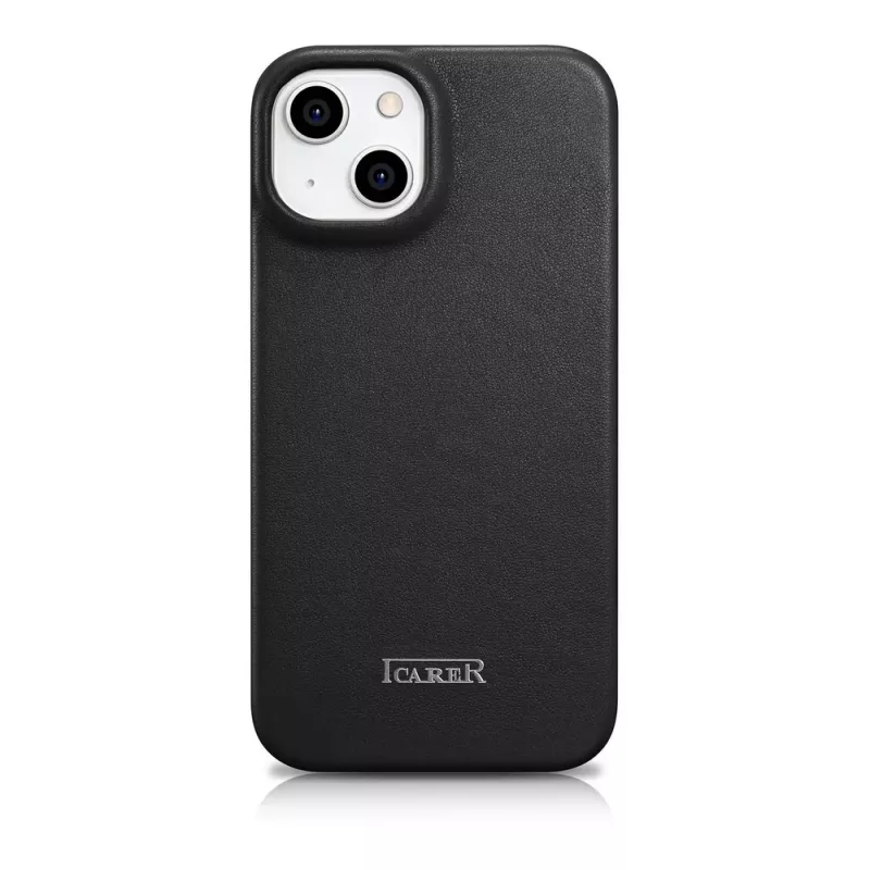 iCarer CE Capa tipo carteira em pele Premium para iPhone 14 Plus, fecho magnético, MagSafe, Preto (WMI14220715-BK)