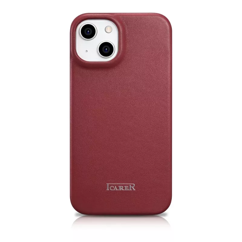 Icarer CE Capa tipo carteira em pele Premium para iPhone 14 Plus com tampa magnética MagSafe Vermelho (WMI14220715-RD)