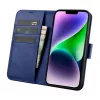 iCarer Wallet Case 2in1 para iPhone 14 Plus - capa flip em pele genuína com bloqueio RFID, compartimentos para cartões, kickstand - azul