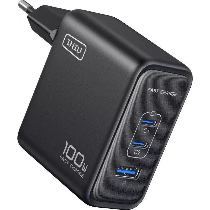 Carregador INIU Leopard 100W GaN USB-C ficha EU preto