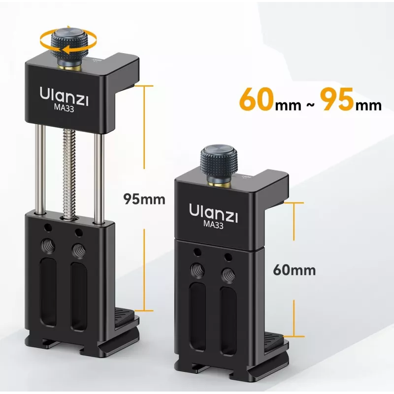 Suporte para telefone Ulanzi MA33 com 2x encaixes cold shoe e base Arca-Swiss