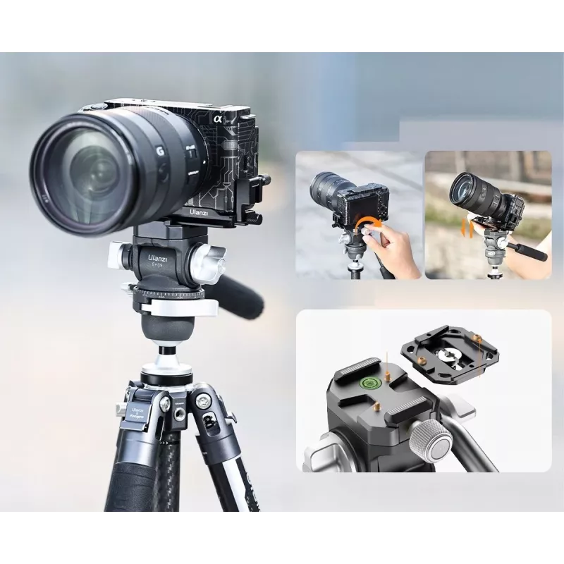 Cabeça de vídeo fluida panorâmica ULANZI EH09 360°, Arca-Swiss, capacidade de carga 5kg, 1/4 polegada-20 e 3/8 polegada-16