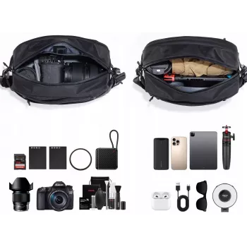 Mala sling de viagem Ulanzi PB038 V2 - preto, 7L, repelente à água