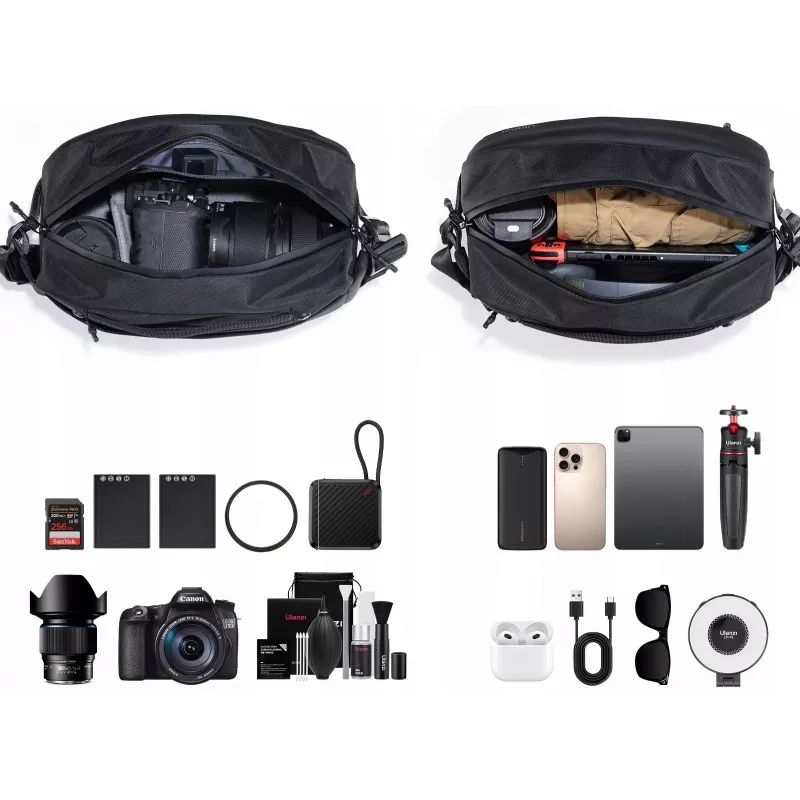 Mala sling de viagem Ulanzi PB038 V2 - preto, 7L, repelente à água