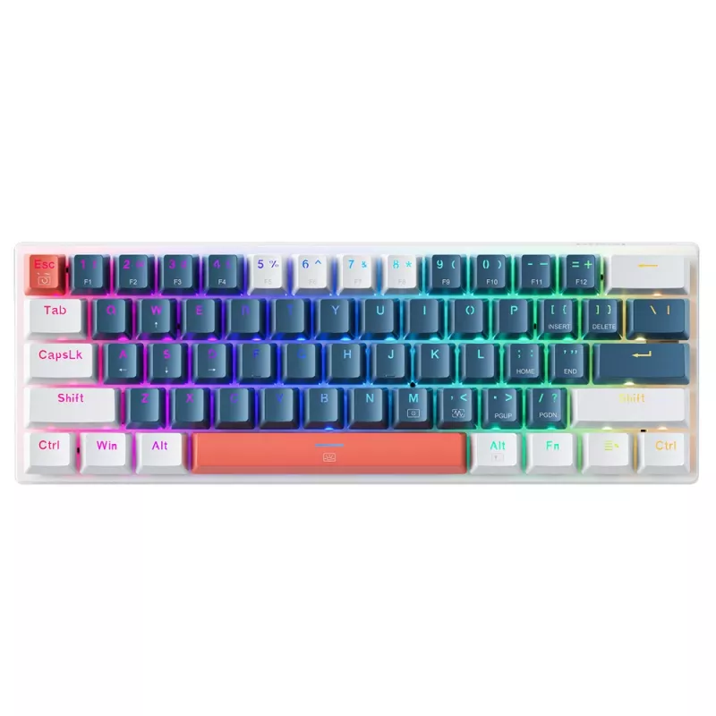 Teclado gaming mecânico 60% MACHENIKE K500-B61, Outemu Blue Switches, iluminação RGB, azul/branco