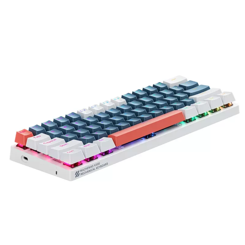 Teclado gaming mecânico 60% MACHENIKE K500-B61, Outemu Blue Switches, iluminação RGB, azul/branco