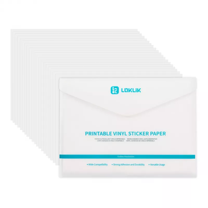LOKLIK EUROPE LOKLiK Papel de Vinil Adesivo para Impressão Mate A4 - Pack de 20