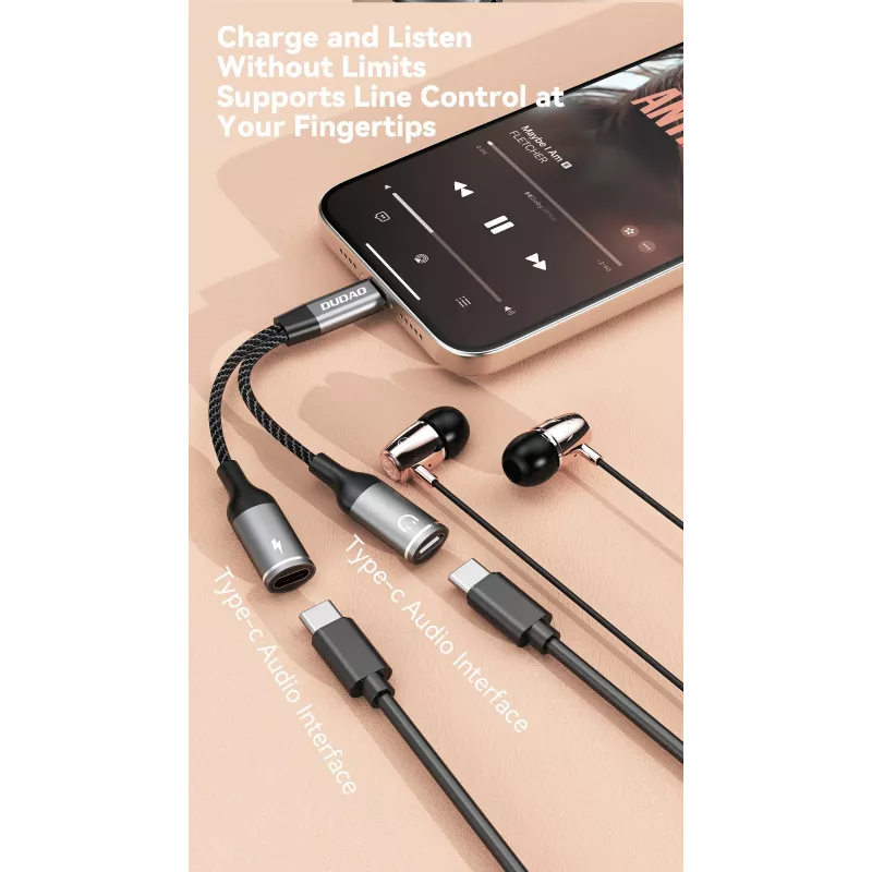 Dudao L13C+ Adaptador 2-em-1 USB-C para USB-C com Áudio e Carregamento