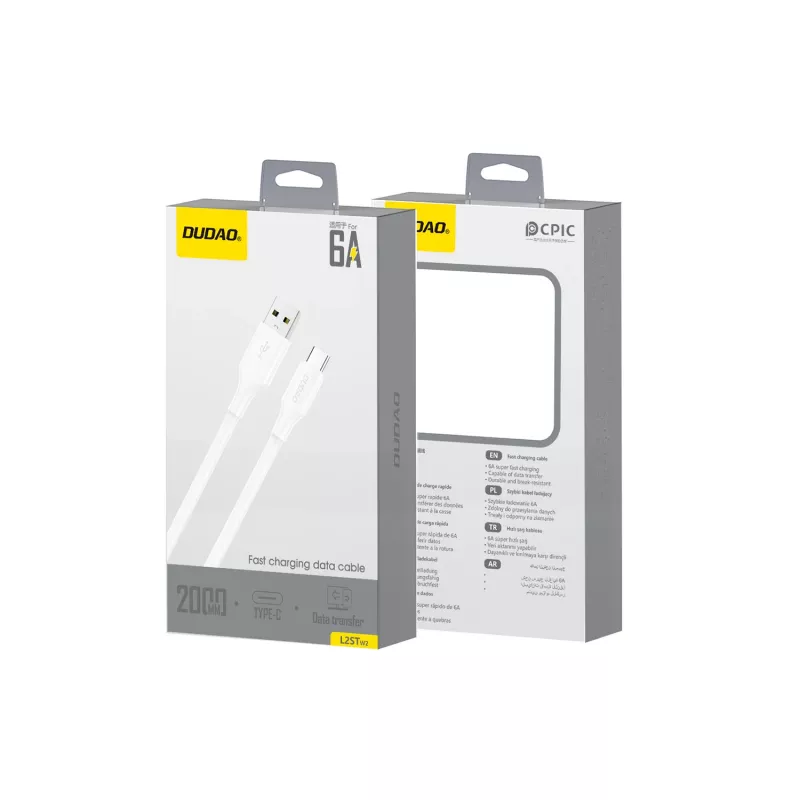 Cabo de carregamento e dados Dudao L2S USB-A para USB-C 30W 2m branco