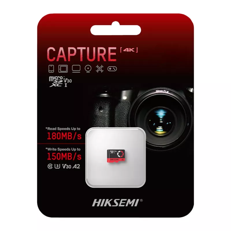 Cartão de memória HIKSEMI M-SD Series Capture 128GB microSDXC TLC UHS-I U3 V30 A2 180MB/s de leitura 150MB/s de escrita