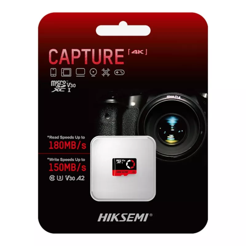 Cartão de memória HIKSEMI Capture Series 512GB MicroSDXC UHS-I U3 V30 A2 180MB/s de leitura 150MB/s de escrita TLC